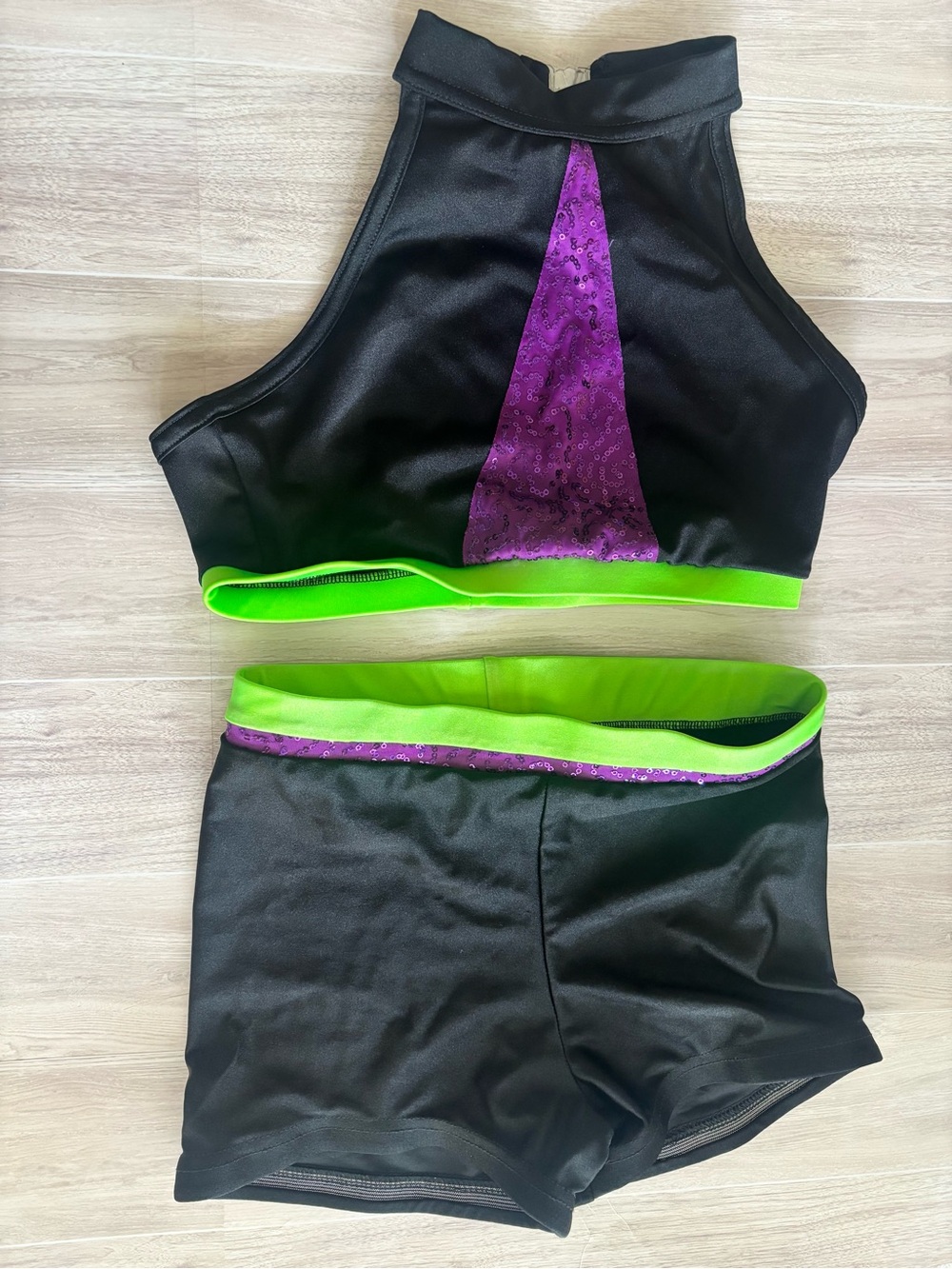 Black, Purple & Neon Green Girls' Dance Set